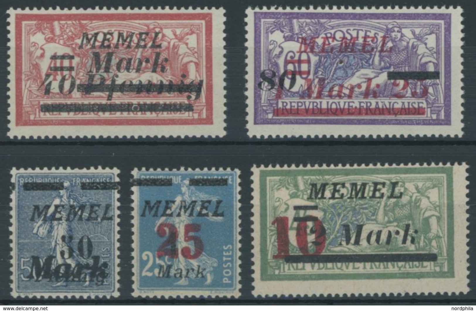 MEMELGEBIET 119-23 **, 1922/3, Staatsdruckerei Paris Und Staatsdruckerei Rytas, Postfrisch, 5 Prachtwerte, Mi. 64.- - Memelgebiet 1923