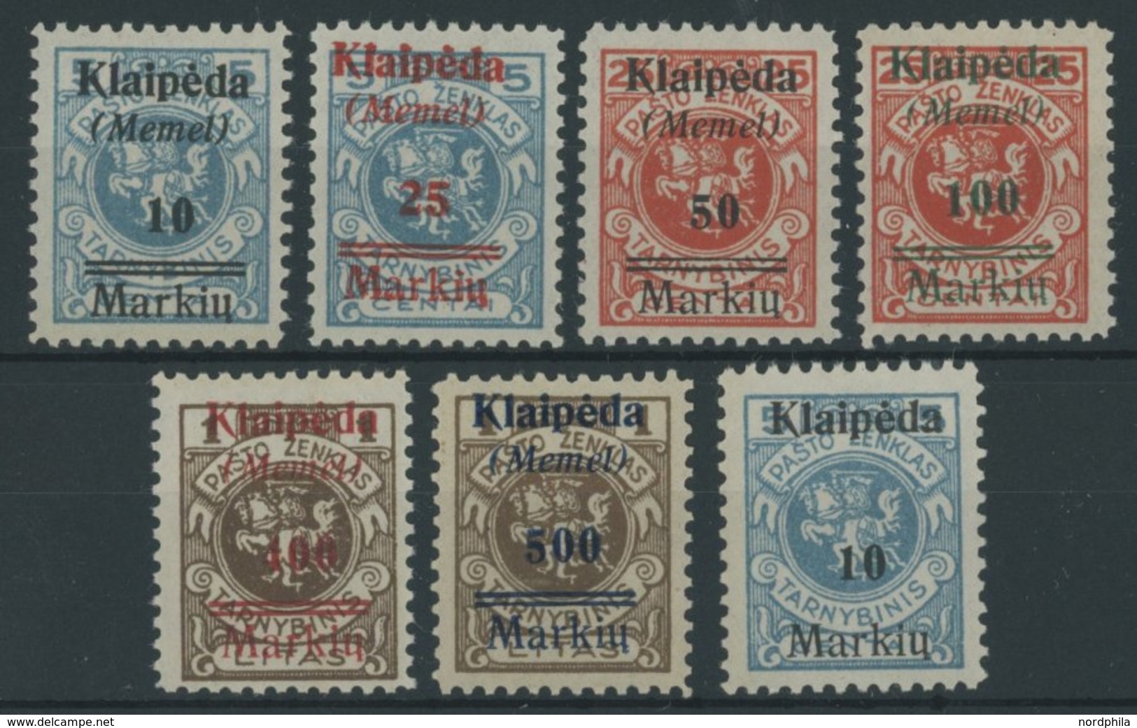 MEMELGEBIET 129-34,129I **, 1923, Druckerei Rytas, übliche Gummierung, Postfrisch, 7 Prachtwerte, Mi. 170.- - Memel (Klaïpeda) 1923