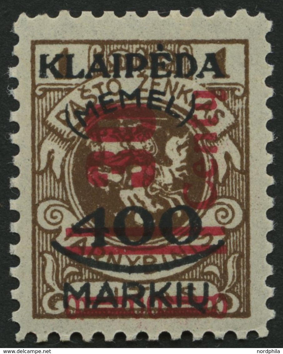 MEMELGEBIET 232 **, 1923, 30 C. Auf 400 M. Auf 1 L. Braun, Postfrisch, üblich Gezähnt Pracht, Mi. 80.- - Klaipeda 1923