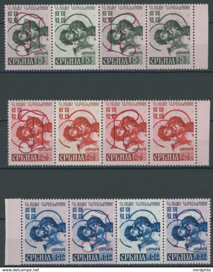 SERBIEN 55-57AIII,IV **, 1941, 1 - 4 D. Kriegsgefangene, Je In Viererkombination Mit Nr. II Und AI, Postfrisch, Pracht - Occupation 1938-45