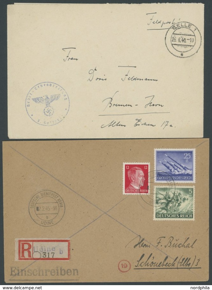 1940/5, Feldpostbrief Mit Adlerstempel NEBEL-LEHRABTEILUNG (Raketenwerfer-Erfinder), Dazu Einschreibbrief Dienstpost ADR - Occupation 1938-45