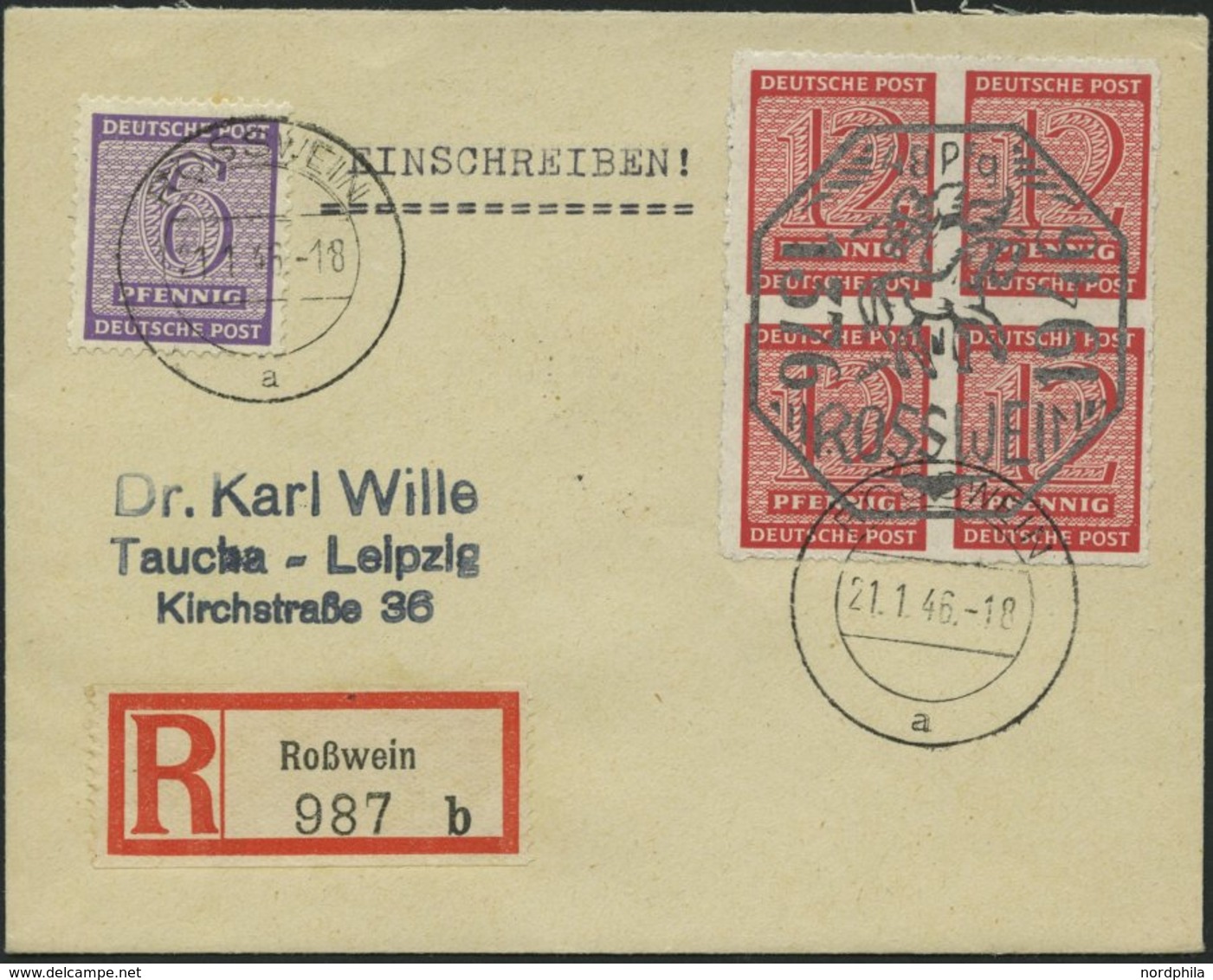 ROSSWEIN 1 BRIEF, 1946, 570 Jahre Rosswein, Aufdruck Silber, Mit 6 Pf. Zusatzfrankatur Auf Kleinformatigem Einschreibbri - Private & Local Mails