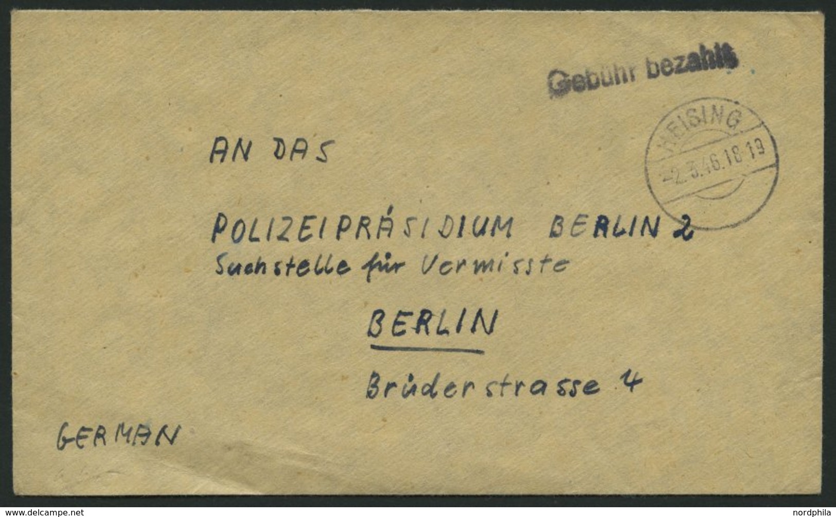 ALL. BES. GEBÜHR BEZAHLT HEISING, 2.6.46, L1 Gebühr Bezahlt, Brief Feinst - Autres & Non Classés