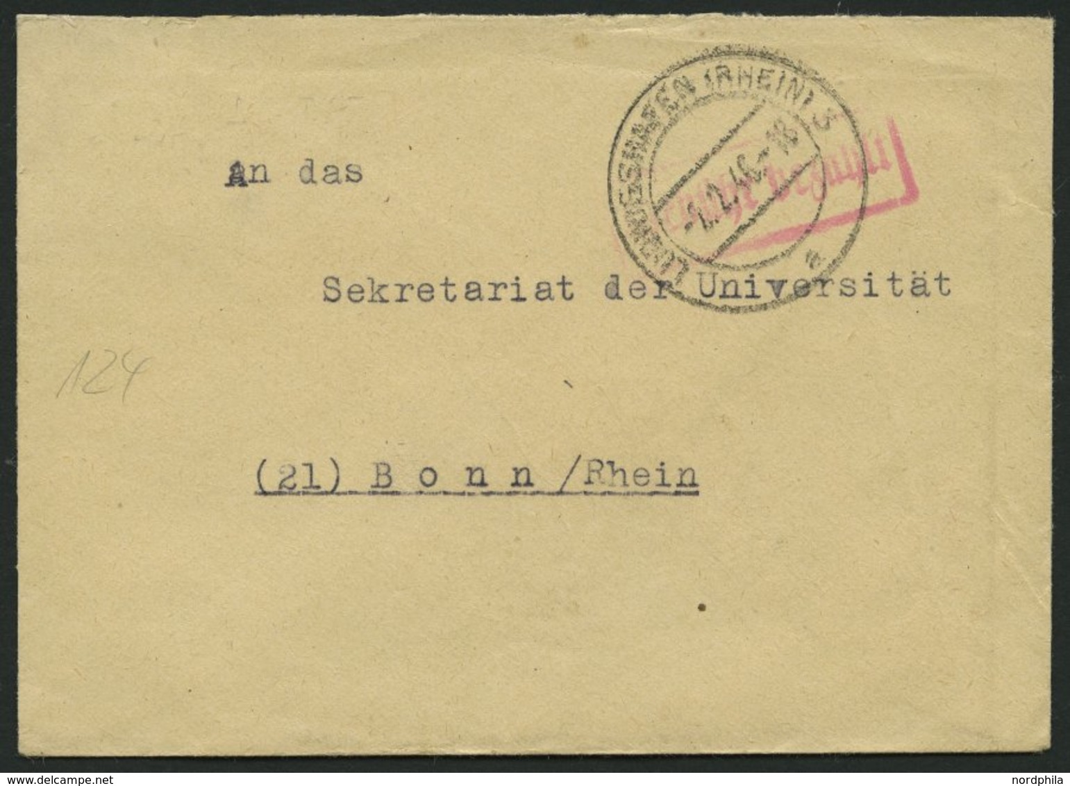 ALL. BES. GEBÜHR BEZAHLT LUDWIGSHAFEN (RHEIN), 2.2.46, Roter R1 Gebühr Bezahlt, Kleiner Prachtbrief - Other & Unclassified