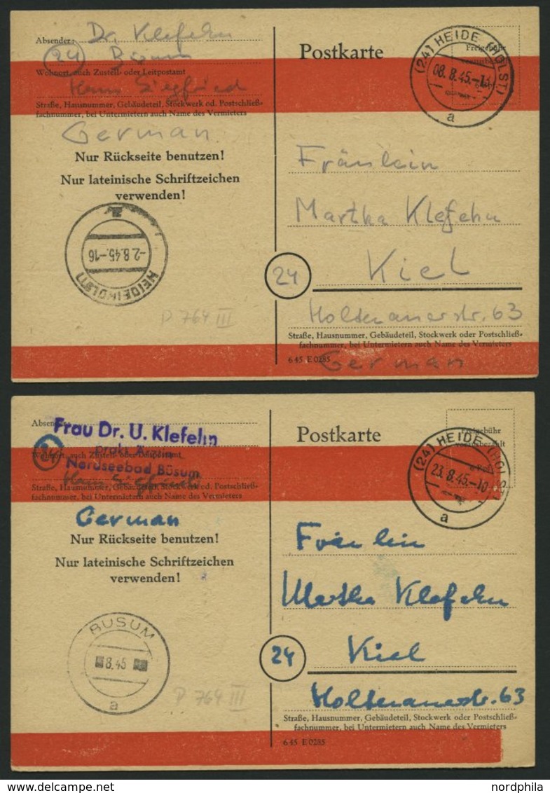 ALL. BES. AUFBRAUCHAUSGABEN P 764III BRIEF, 1945, 6 Pf. Schwarz Auf Sämisch, Mit 2 Streifen, Kontrollstempel BÜSUM Und H - Other & Unclassified