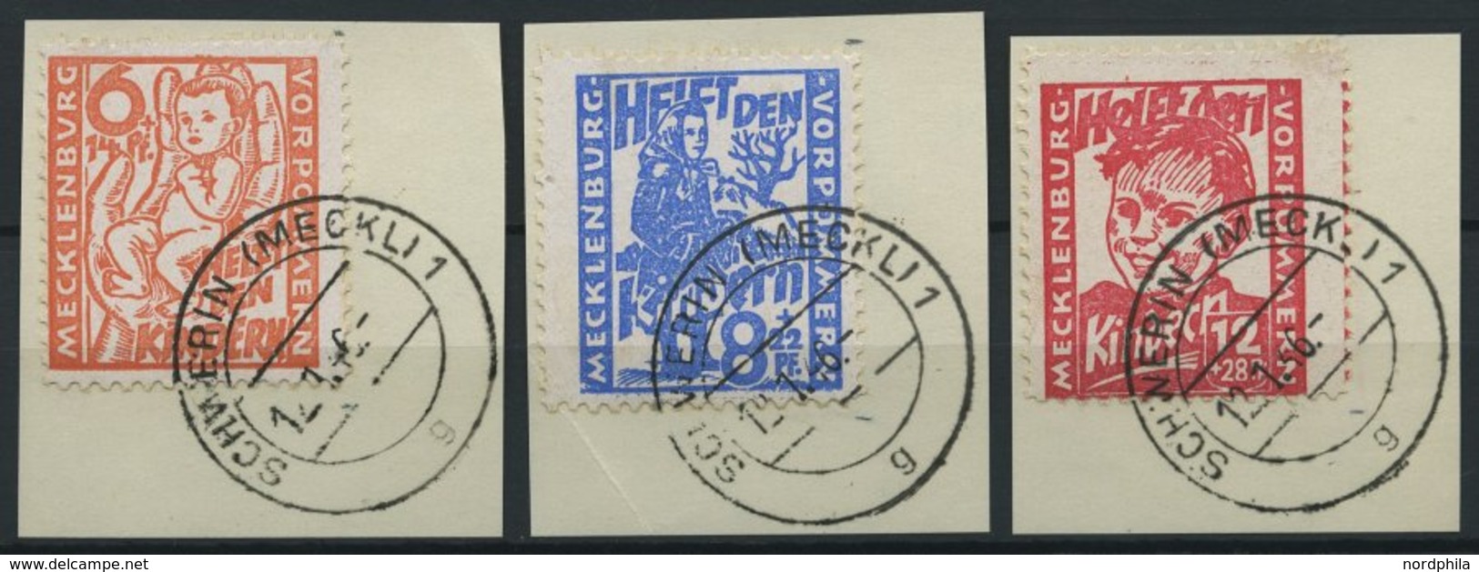 MECKLENBURG-VORPOMMERN 26-28a BrfStk, 1945, Kinderhilfe, Prachtsatz Auf Briefstücken, Gepr. Kramp, Mi. (180.-) - Other & Unclassified