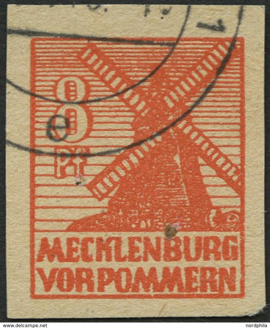 MECKLENBURG-VORPOMMERN 34yb O, 1946, 8 Pf. Rotorange, Graues Papier, Pracht, Gepr. Kramp, Mi. 2500.- - Autres & Non Classés