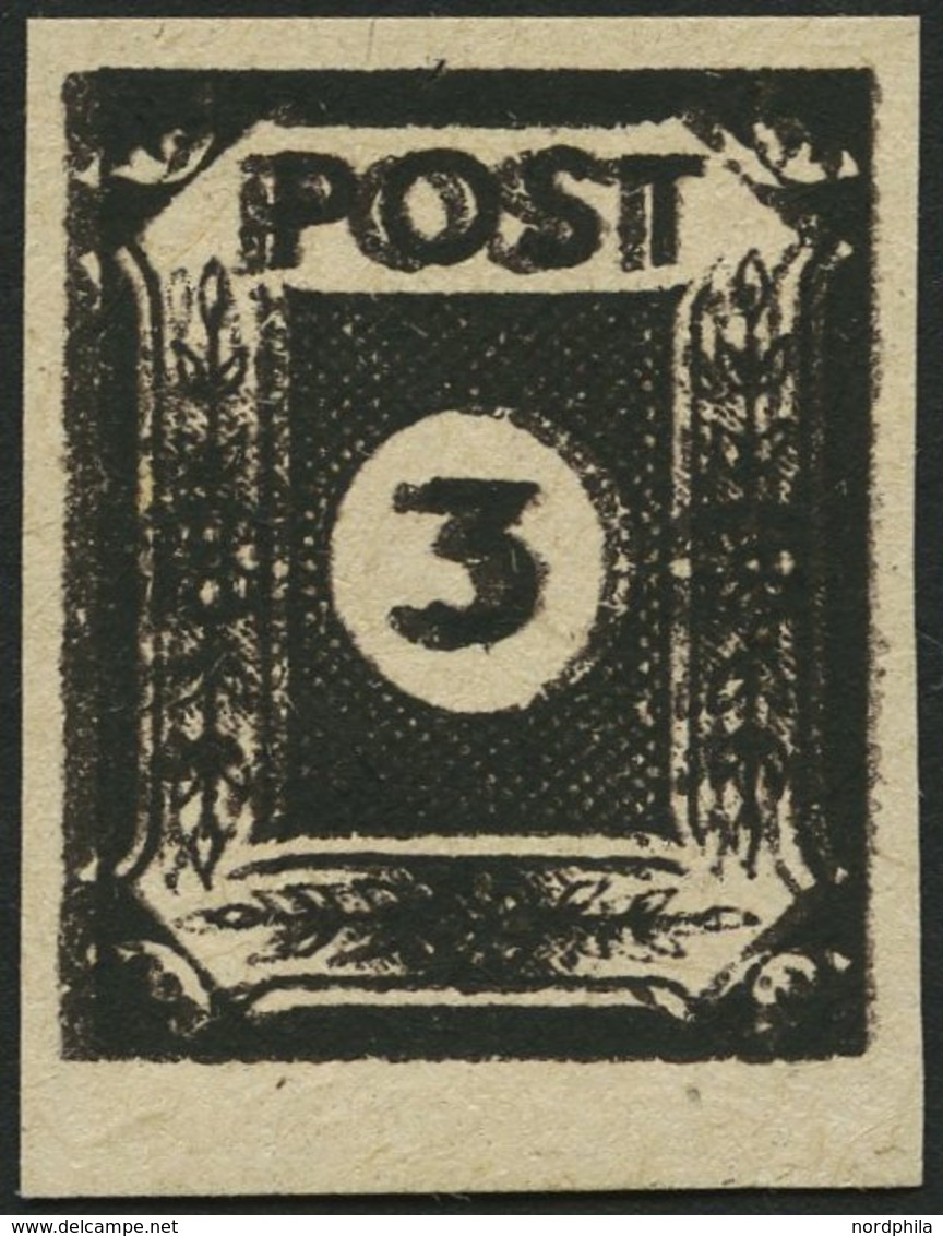 OST-SACHSEN 51cuyDD **, 1945, 3 Pf. Doppeldruck (schwarz Auf Schwarzbraun), Steigende Papierstreifung, Spargummierung, P - Sonstige & Ohne Zuordnung