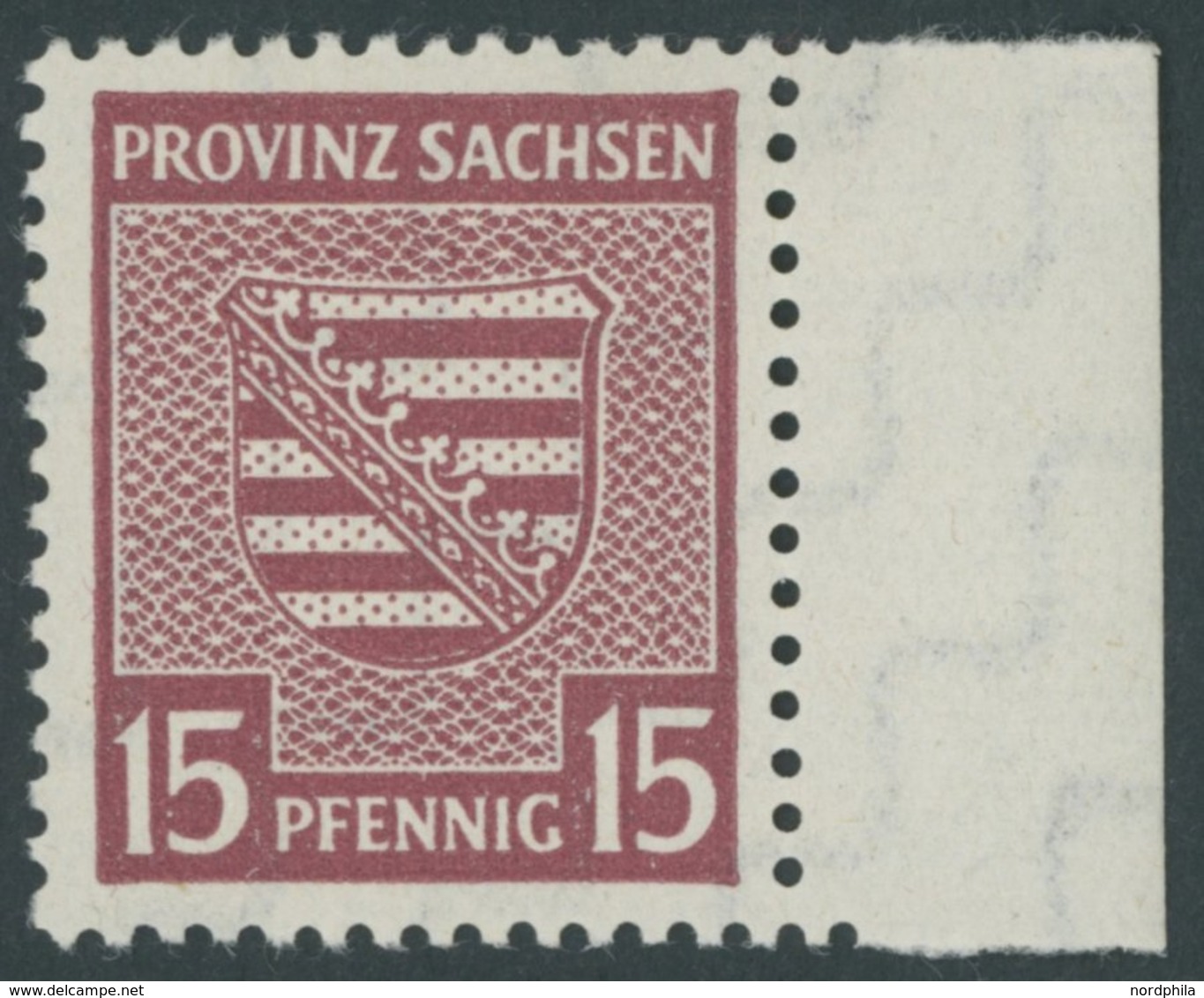 PROVINZ SACHSEN 80X *, 1945, 15 Pf. Mittellilakarmin, Wz. 1X, Randstück, Falzrest, Pracht, Mi. 120.- - Sonstige & Ohne Zuordnung