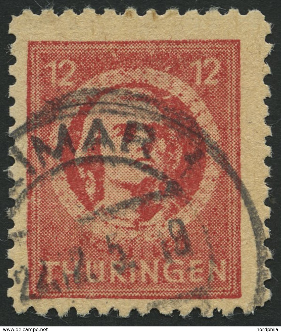 THÜRINGEN 97AXar O, 1945, 12 Pf. Karminrot, Vollgummierung, Hellchromgelbes Papier, Dicke Gummierung, Pracht, Kurzbefund - Sonstige & Ohne Zuordnung