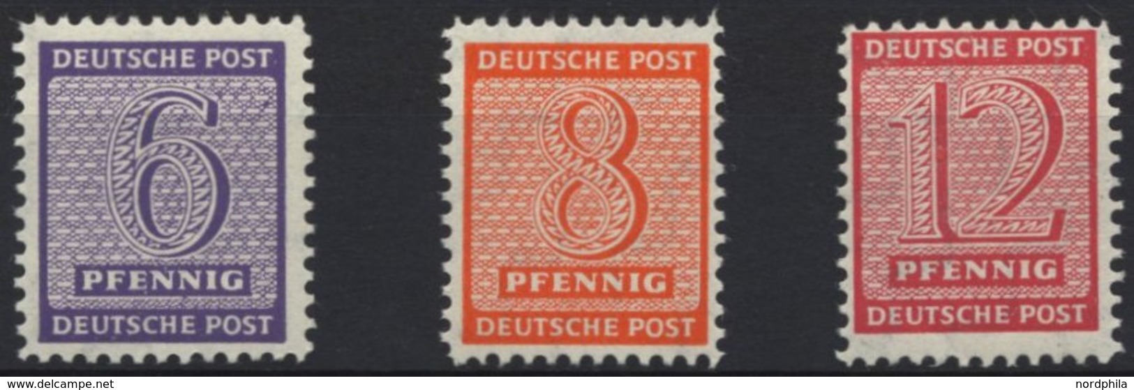 WEST-SACHSEN 117-19BX **, 1945, 6 - 12 Pf. Roßwein, Gezähnt L 111/4-111/2, Wz. 1X, 3 Prachtwerte, Gepr. Ströh/Dr. Jasch, - Other & Unclassified