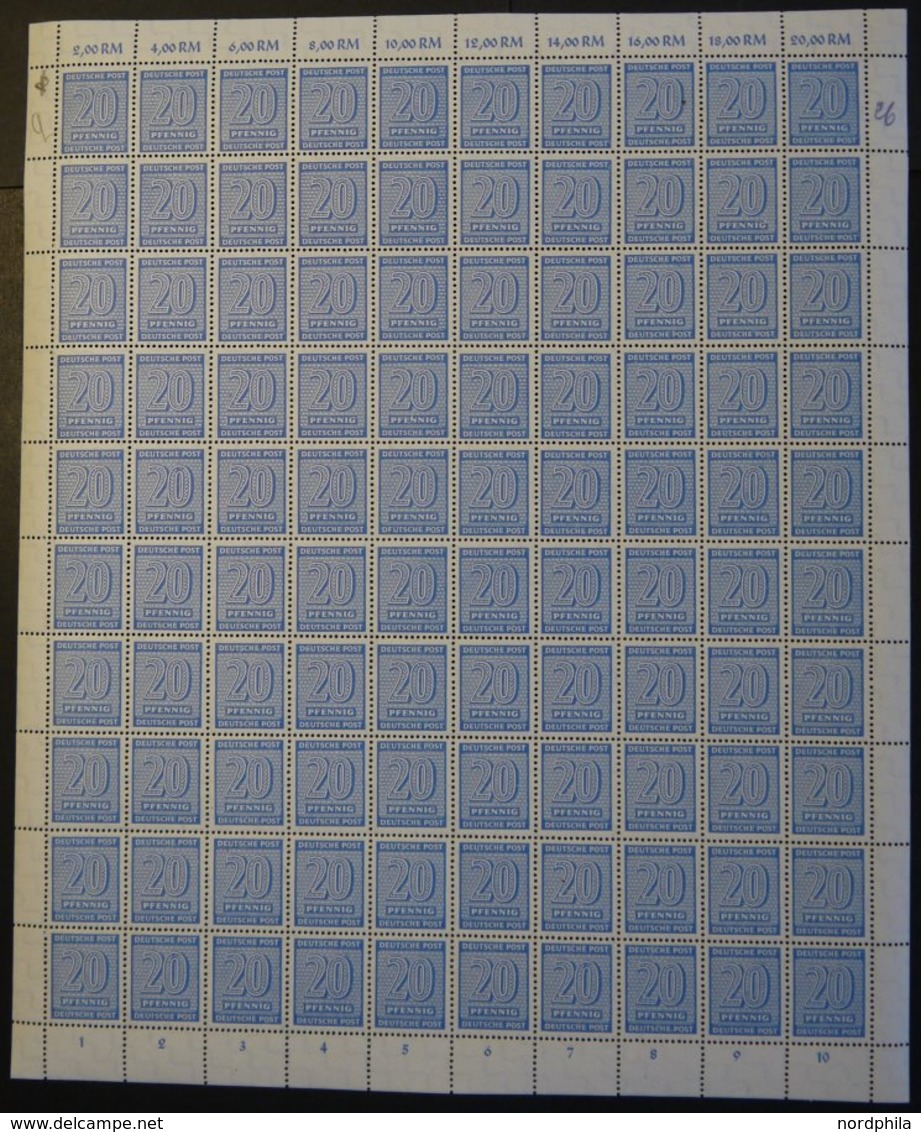 WEST-SACHSEN 134YII **, 1945, 20 Pf. Blau, Wz. 1Y, Im Bogen (100), Feld 79 Mit Abart Weißer Fleck Zwischen P Von Pfennig - Other & Unclassified