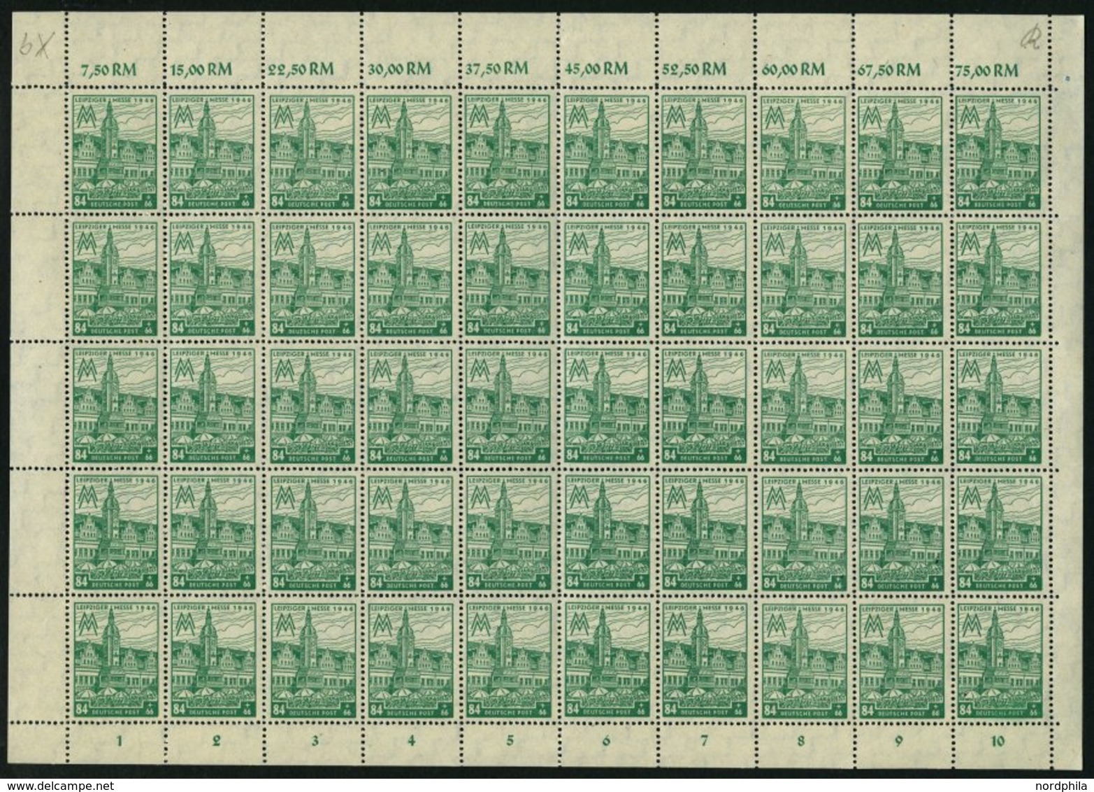 WEST-SACHSEN 165AXb **, 1946, 84 Pf. Schwärzlichgelbsmaragdgrün, Gezähnt, Wz. 1X, Im Bogen (50), Pracht, Gepr. Schulz, M - Autres & Non Classés
