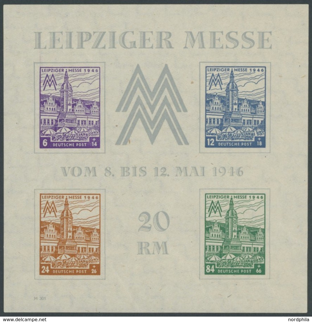 WEST-SACHSEN Bl. 5Ya **, 1946, Block Leipziger Messe, Wz. 1Y, übliche Herstellungsbedingte Gummibüge, Postfrisch, Pracht - Autres & Non Classés