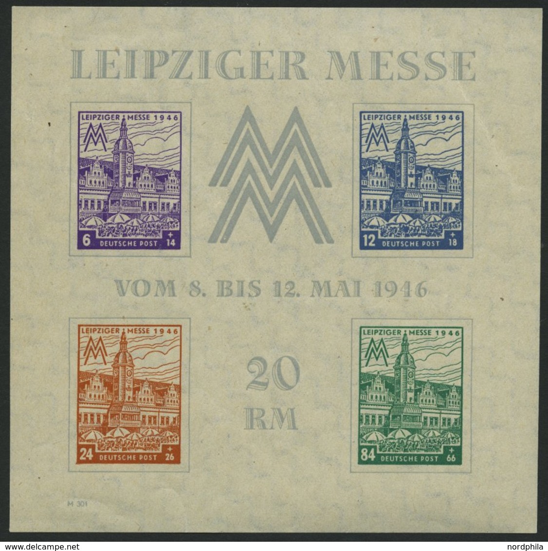 WEST-SACHSEN Bl. 5YZa **, 1946, Block Leipziger Messe, Wz. Stufen Steil Steigend, Type V, Leichte Randstauchungen Und Et - Autres & Non Classés