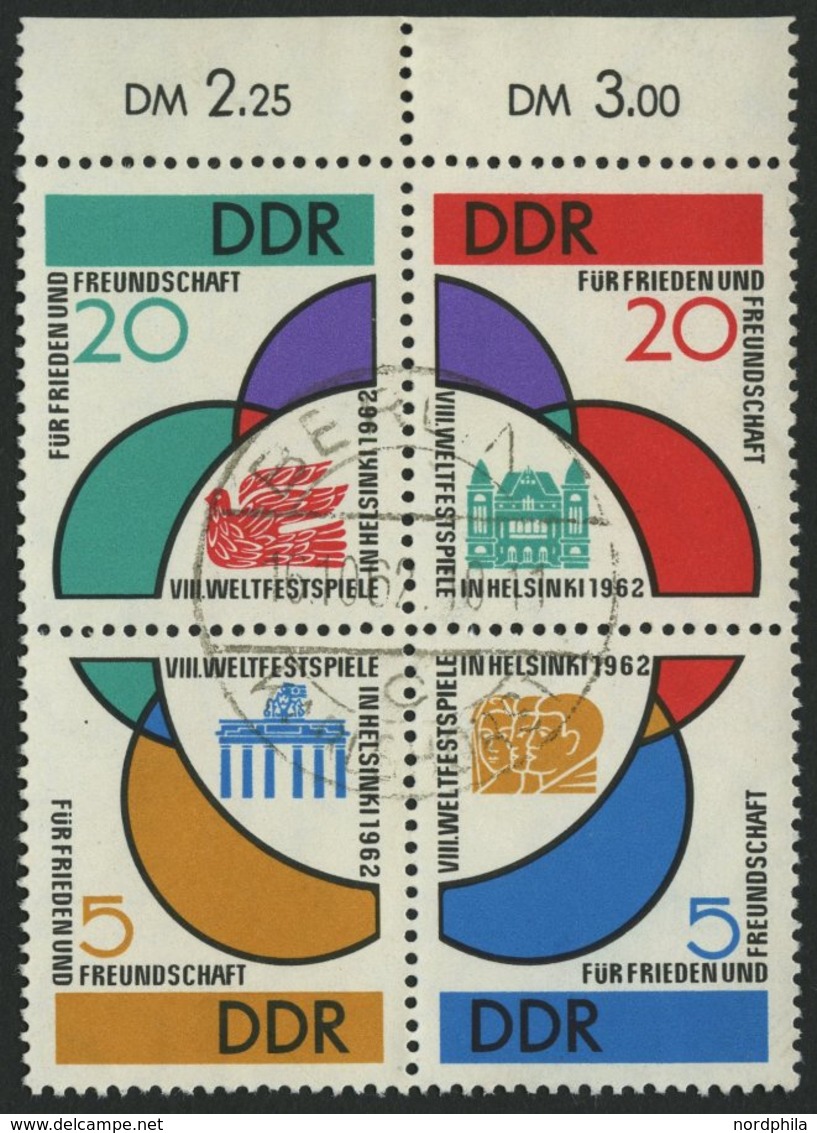 DDR 901-04 VB O, 1962, Weltfestspiele Im Viererblock Mit Tagesstempel, Pracht, Mi. 70.- - Other & Unclassified