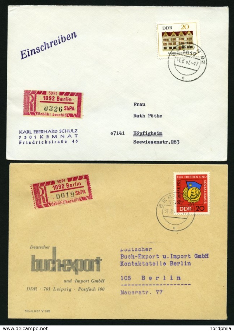 EINSCHREIBEMARKEN 1Cy BRIEF, 1967, 50 Pf. Rosakarmin/schwarz, Gezähnt 121/2, Pergamin-Papier, PLZ 1092 Auf Einschreibbri - Covers & Documents