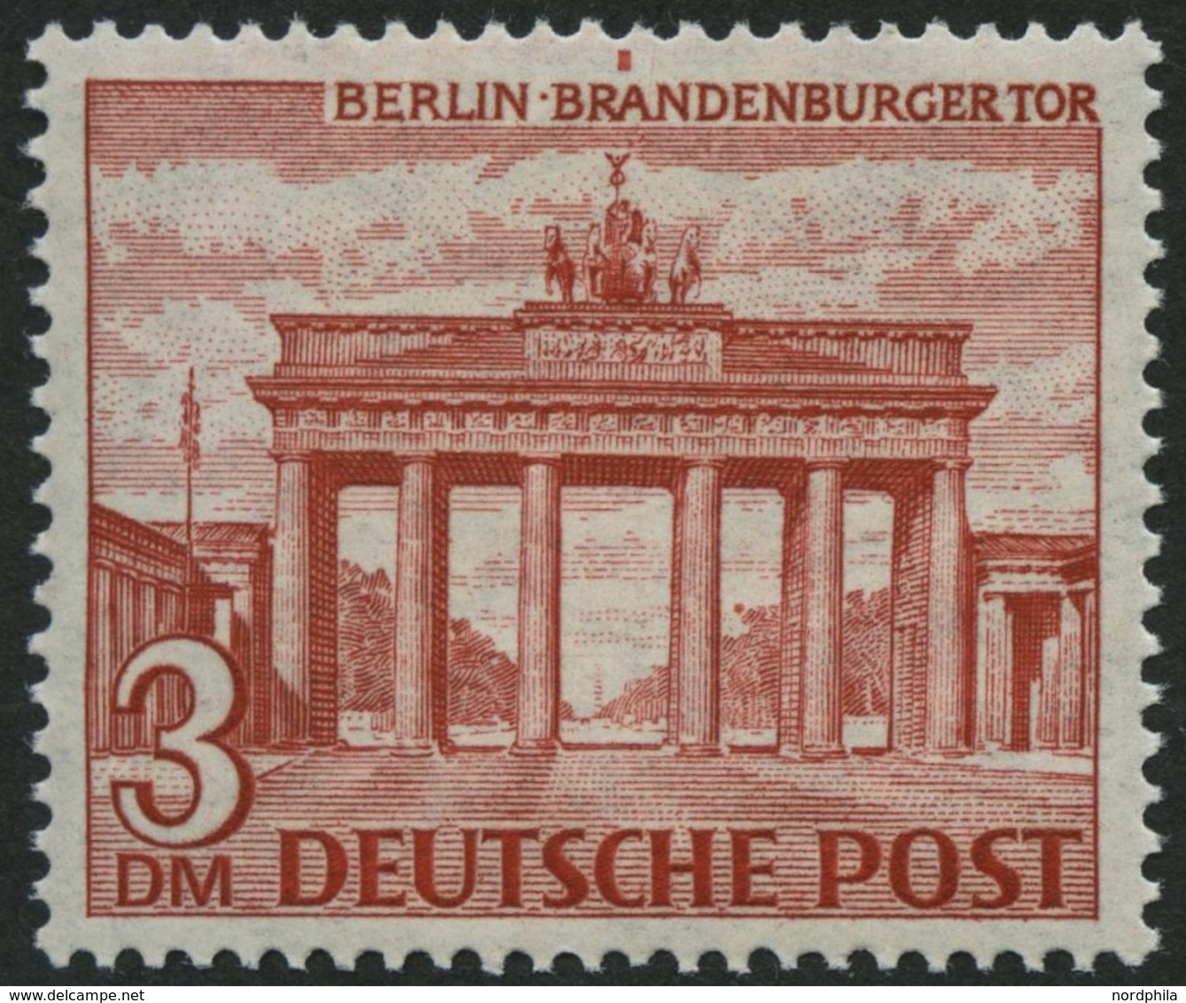 BERLIN 59I *, 1949, 3 DM Bauten Mit Abart Farbiges Rechteck Im Markenrand über RA In Brandenburg, Pracht, Mi. (700.-) - Other & Unclassified