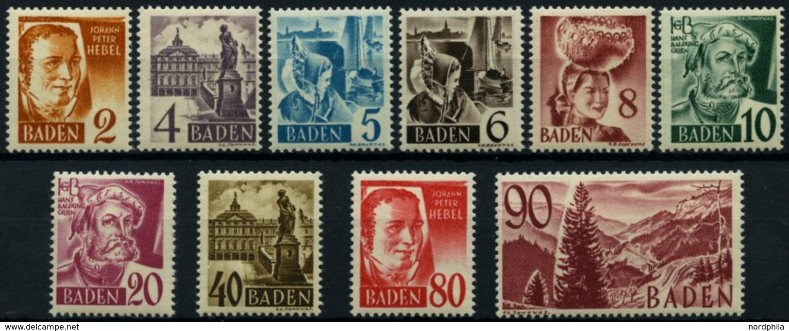 BADEN 28-37 **, 1948, Freimarken, Ohne Währungsangabe, Prachtsatz, Mi. 200.- - Other & Unclassified