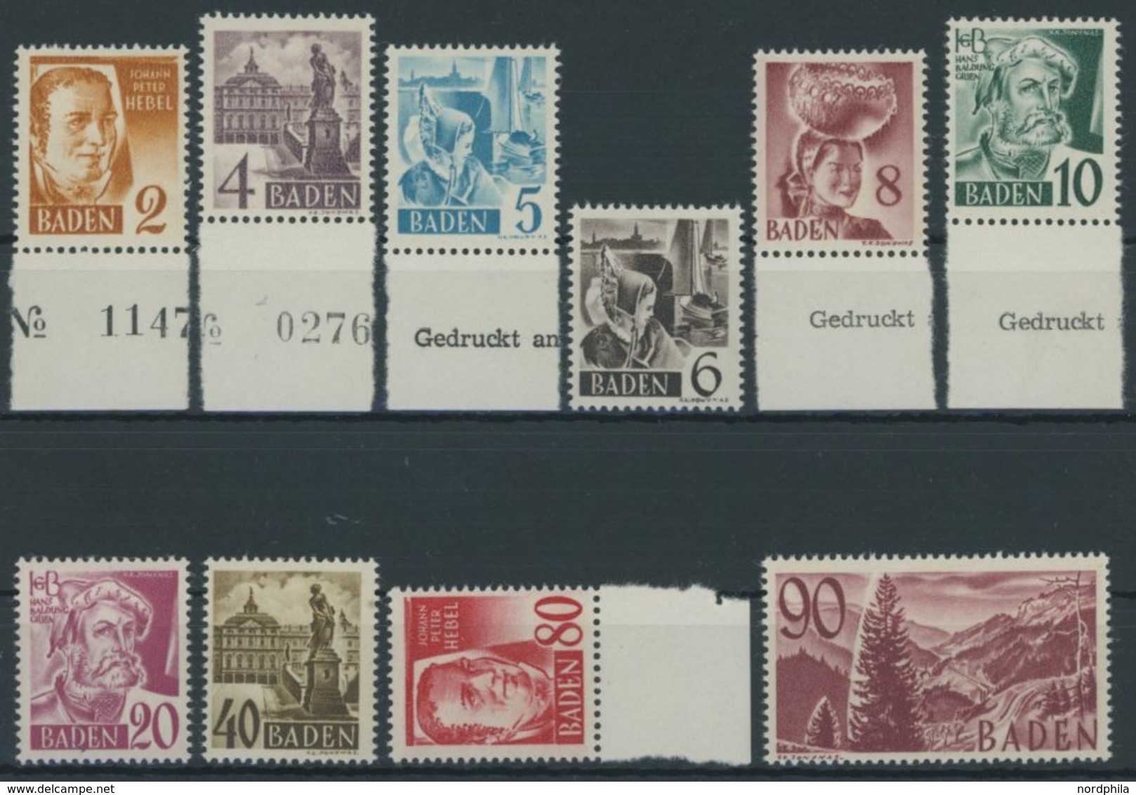 BADEN 28-37 *, 1948, Freimarken, Ohne Währungsangabe, Falzrest, Prachtsatz, Mi. 100.- - Sonstige & Ohne Zuordnung