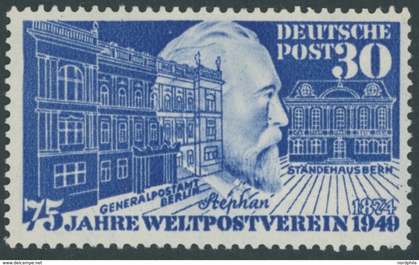 BUNDESREPUBLIK 116XI **, 1949, 30 Pf. Stephan Mit Abart Punkt Im Oberen Markenrand Rechts über Dem D Von Deutsche, Norma - Sonstige & Ohne Zuordnung