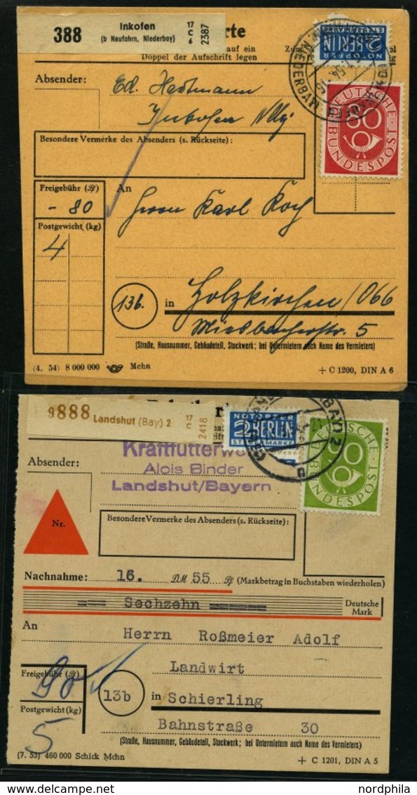 BUNDESREPUBLIK 137/8 BRIEF, 1954, 80 Und 90 Pf. Posthorn, Je Als Einzelfrankatur Auf Paketkarte, üblich Gezähnt Pracht - Autres & Non Classés