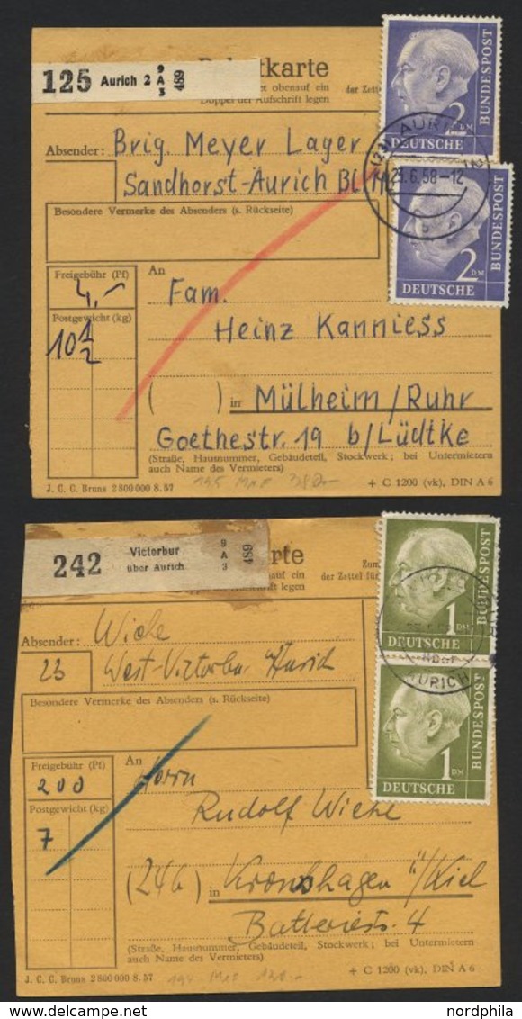 BUNDESREPUBLIK 194/5 BRIEF, 1958, 1 DM (2x) Und 2 DM Heuss, Je Als Mehrfachfrankatur Auf Paketkarte, 3 Karten Feinst (Ma - Autres & Non Classés