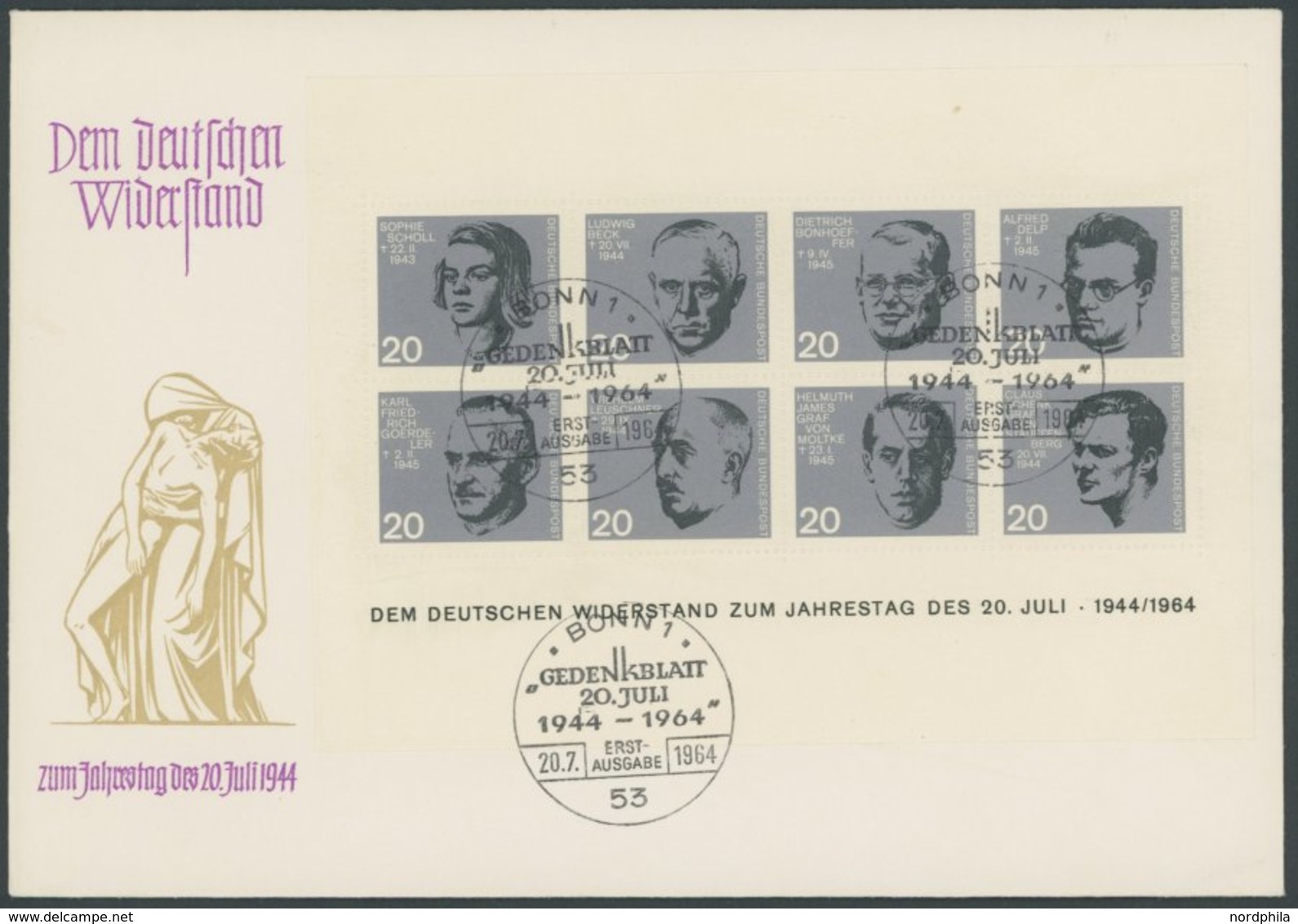 BUNDESREPUBLIK Bl. 3 BRIEF, 1964, Block 20. Juli Auf FDC, Pracht, Mi. 100.- - Autres & Non Classés