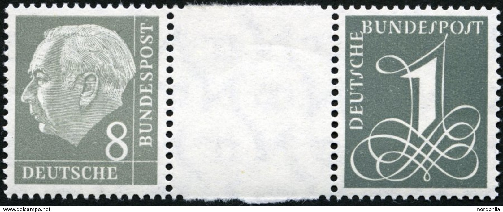 ZUSAMMENDRUCKE WZ 15bYII **, 1960, Heuß Wz. Liegend 8 + Z + 1, Ohne Strichelleisten, Nachauflage, Pracht, Mi. 90.- - Oblitérés