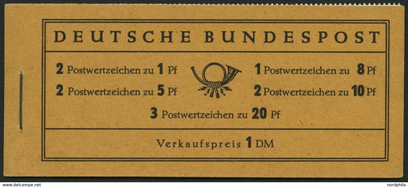 MARKENHEFTCHEN MH 4Xv **, 1958, Markenheftchen Heuss/Ziffer, Deckel Dunkelchromgelb, Pracht, Mi. 100.- - Autres & Non Classés