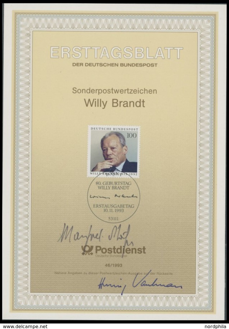 LOTS **,BrfStk , 1952/93, Kurt Schumacher Im Vignettenblock (20x 1 DM) Und ETB Willy Brandt (1993) Mit Autogrammen Von M - Sonstige & Ohne Zuordnung