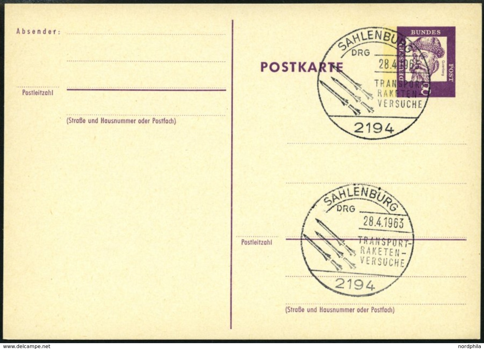 GANZSACHEN P 73 BRIEF, 1962, 8 Pf. Gutenberg, Postkarte In Grotesk-Schrift, Leer Gestempelt Mit Sonderstempel SAHLENBURG - Sammlungen