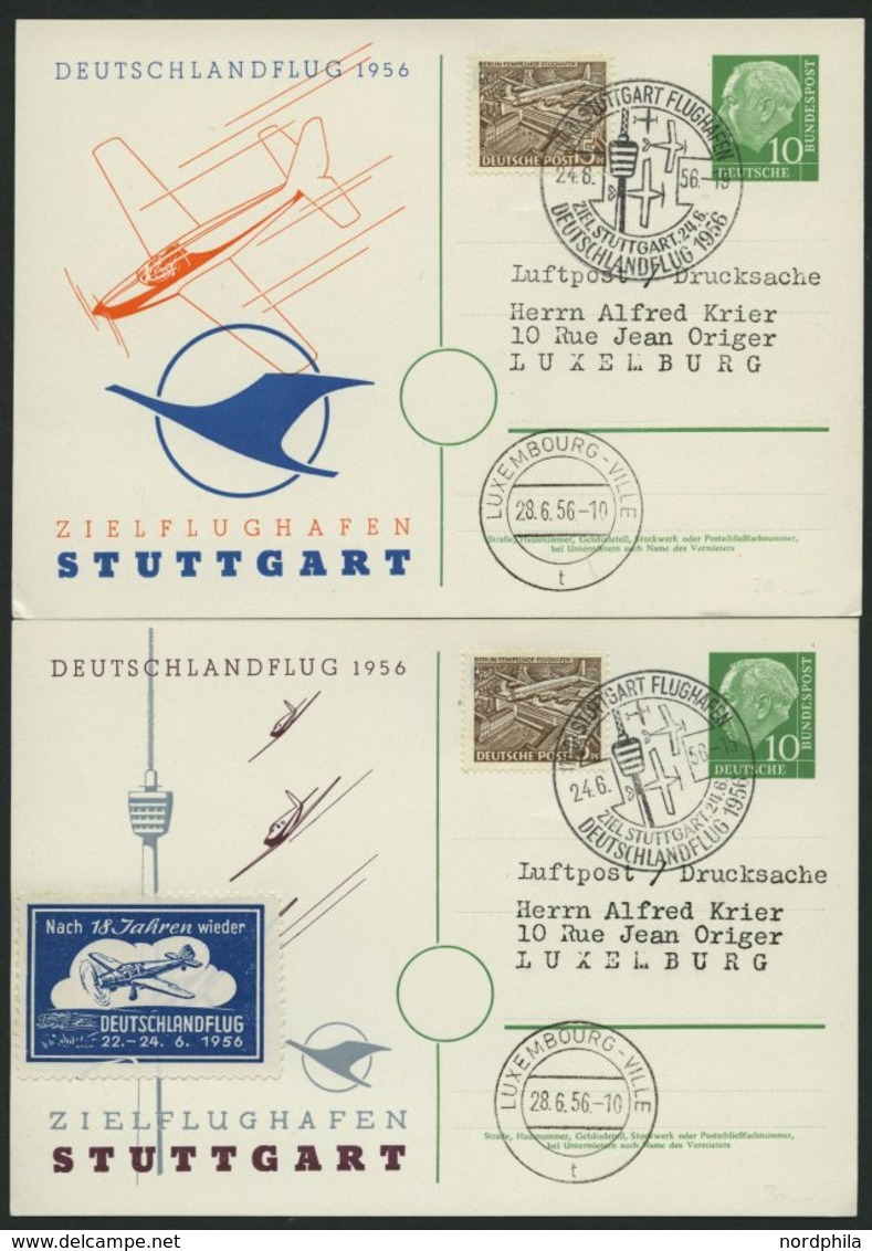 GANZSACHEN PP 8/6,7 BRIEF, 1954, Privatpostkarte 10 Pf. Heuss I, Deutschlandflug 1956 Mit 15 Pf. Zusatzfrankatur Je Nach - Collections