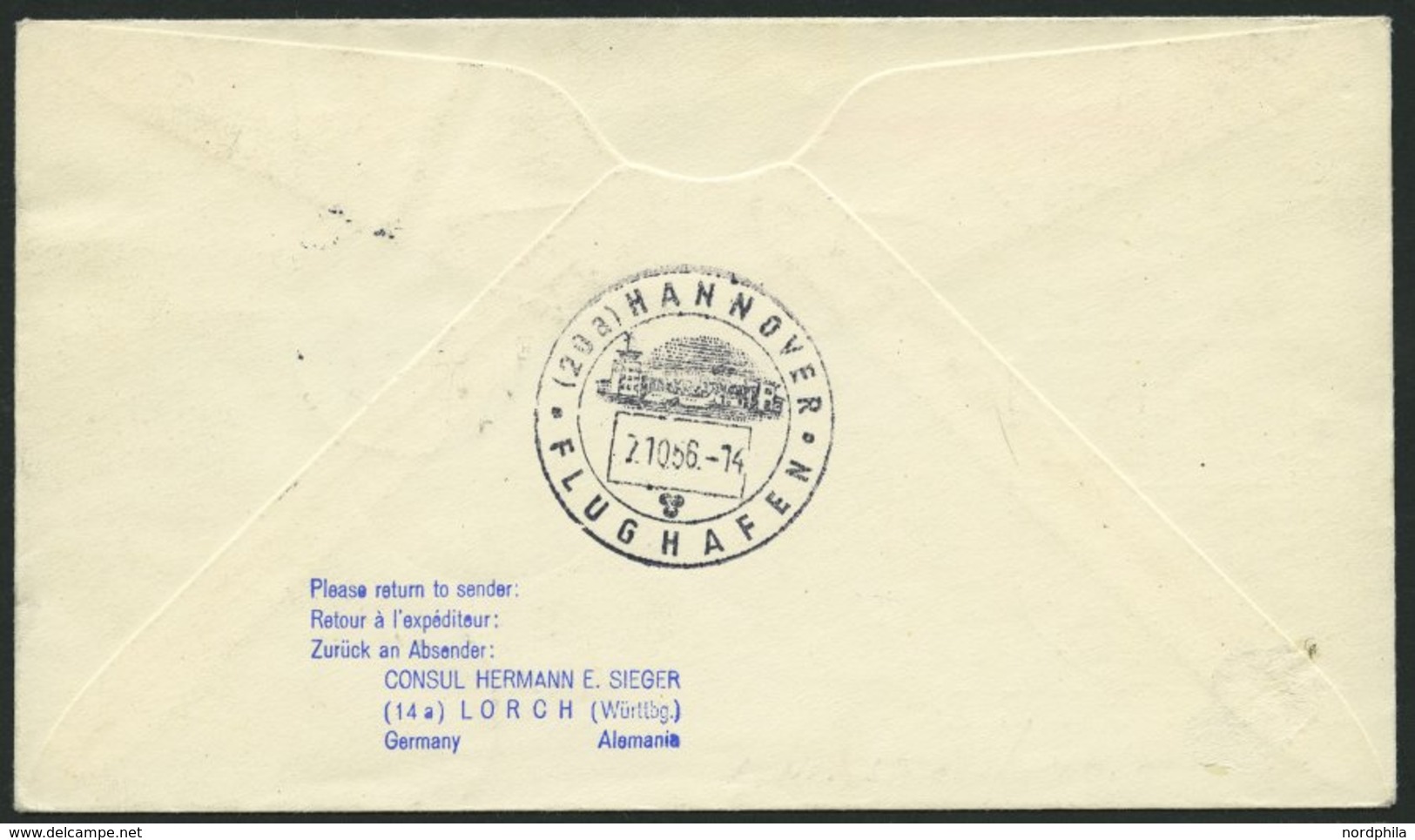 DEUTSCHE LUFTHANSA 115 BRIEF, 7.10.1956, Hamburg-Hannover, Prachtbrief - Used Stamps