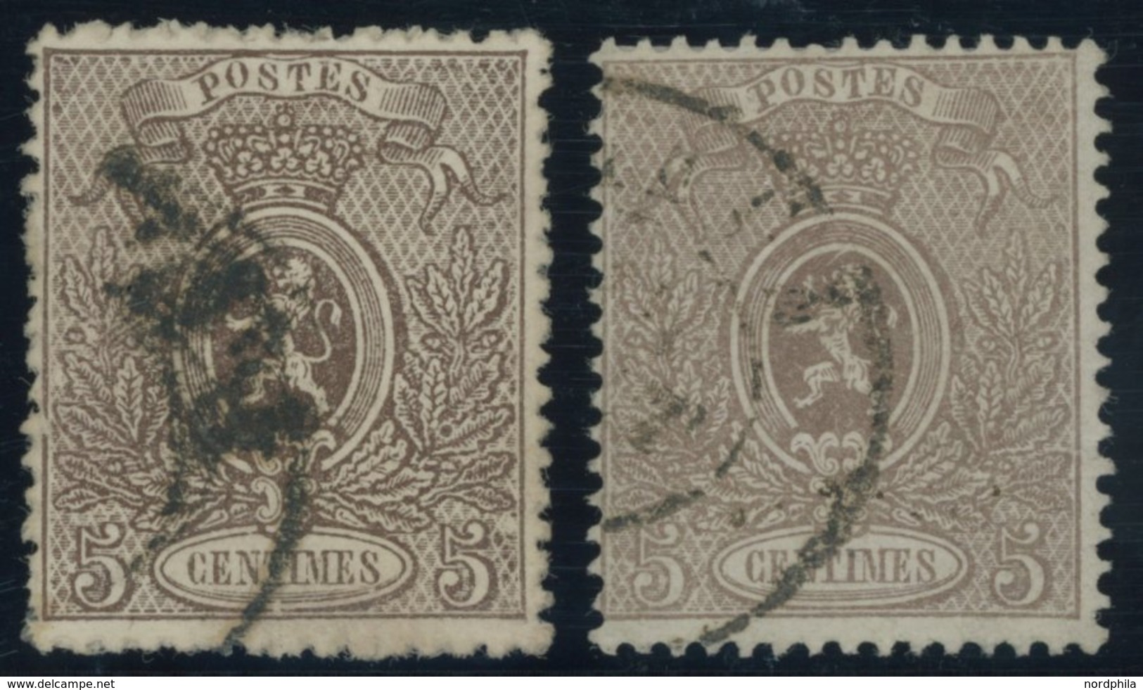 BELGIEN 22C O, 1867, 5 C. Braun, Gezähnt C, 2 Prachtwerte In Nuancen, Mi. 190.- - 1849 Hombreras
