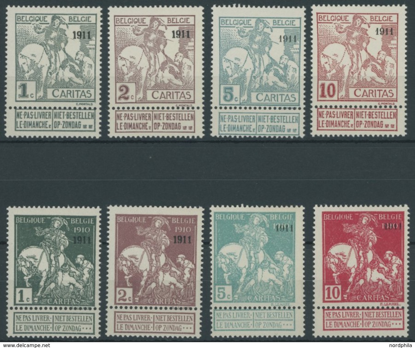 BELGIEN 81-88II **, 1911, 1911, Postfrischer Prachtsatz - 1849 Epaulettes