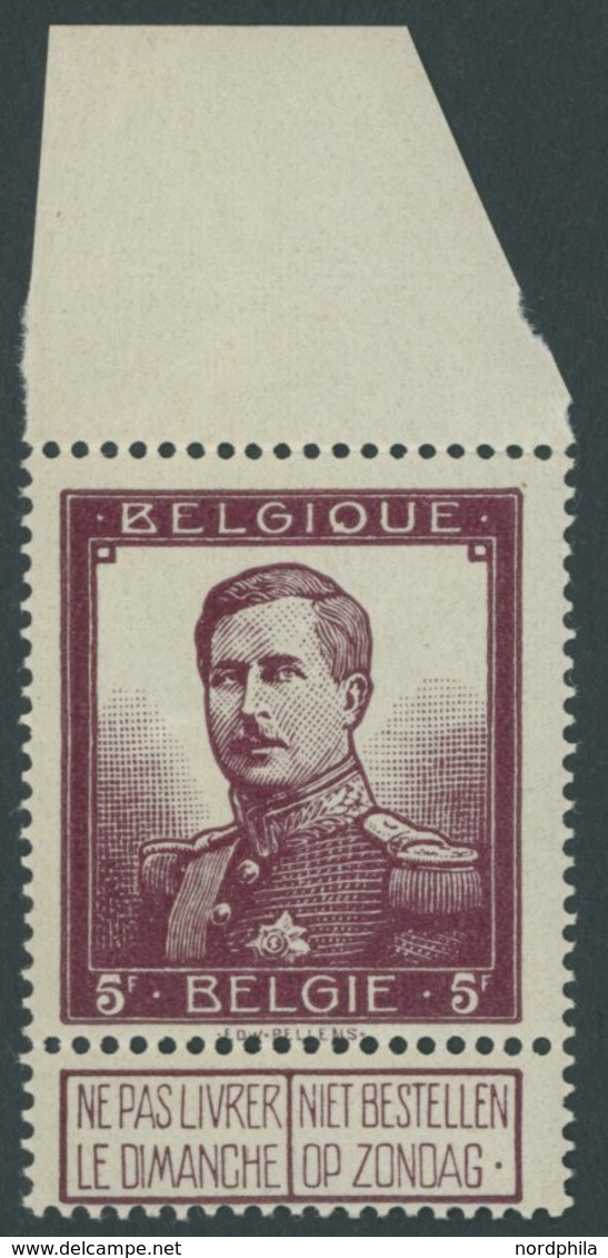 BELGIEN 99 **, 1912, 5 Fr. Lilabraun, Postfrisch, Pracht - 1849 Epaulettes