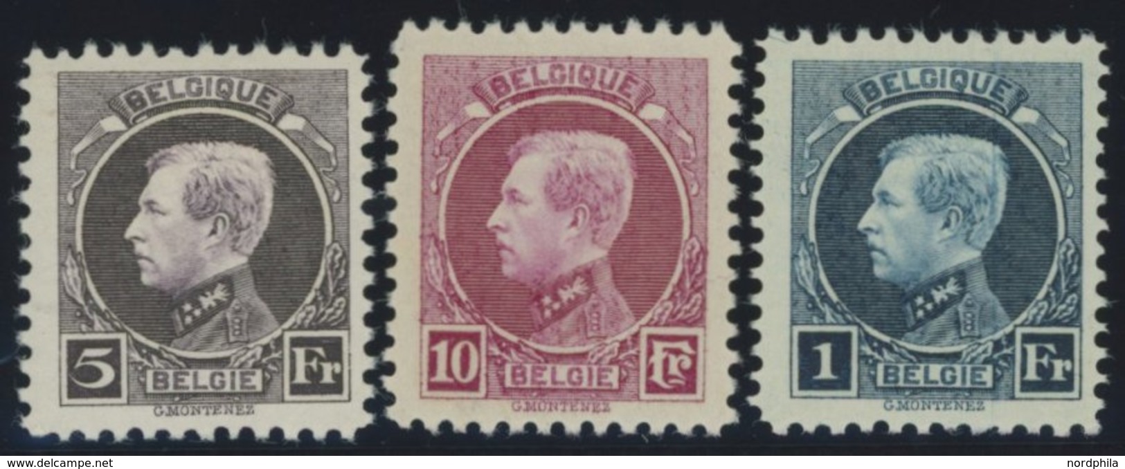 BELGIEN 183/4,190C **, 1922-25, 5, 10, Und 1 Fr. König Albert I, Gezähnt C, Postfrisch, 3 Prachtwerte, Mi. 110.- - 1849 Epaulettes