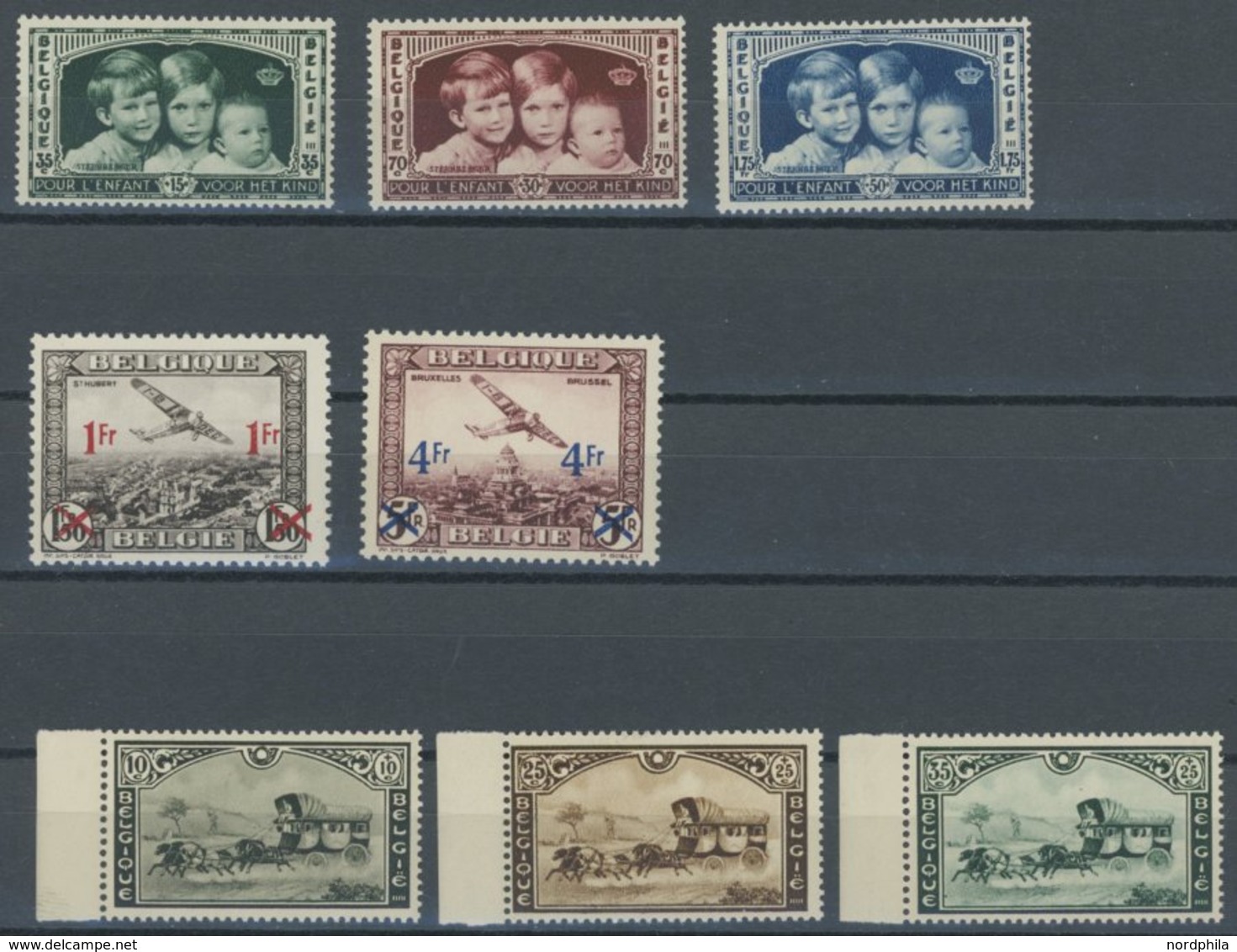 BELGIEN 396-404 **, 1935, 3 Postfrische Prachtsätze, Mi. 75.- - 1849 Epaulettes