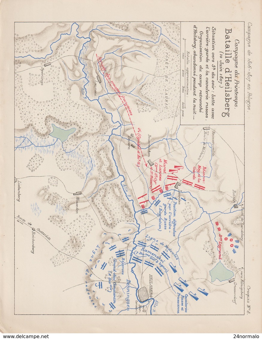 8 Napoléon 1806/07 Plan Bataille D’Heilsberg - Documents Historiques