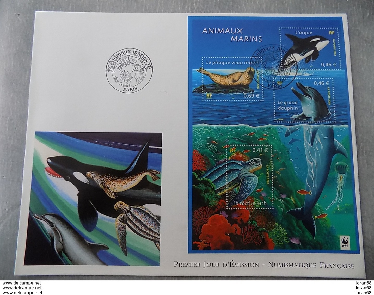 Premier Jour (FDC) Grand Format France 2002 : Les Animaux Marins (bloc Feuillet) - 2000-2009