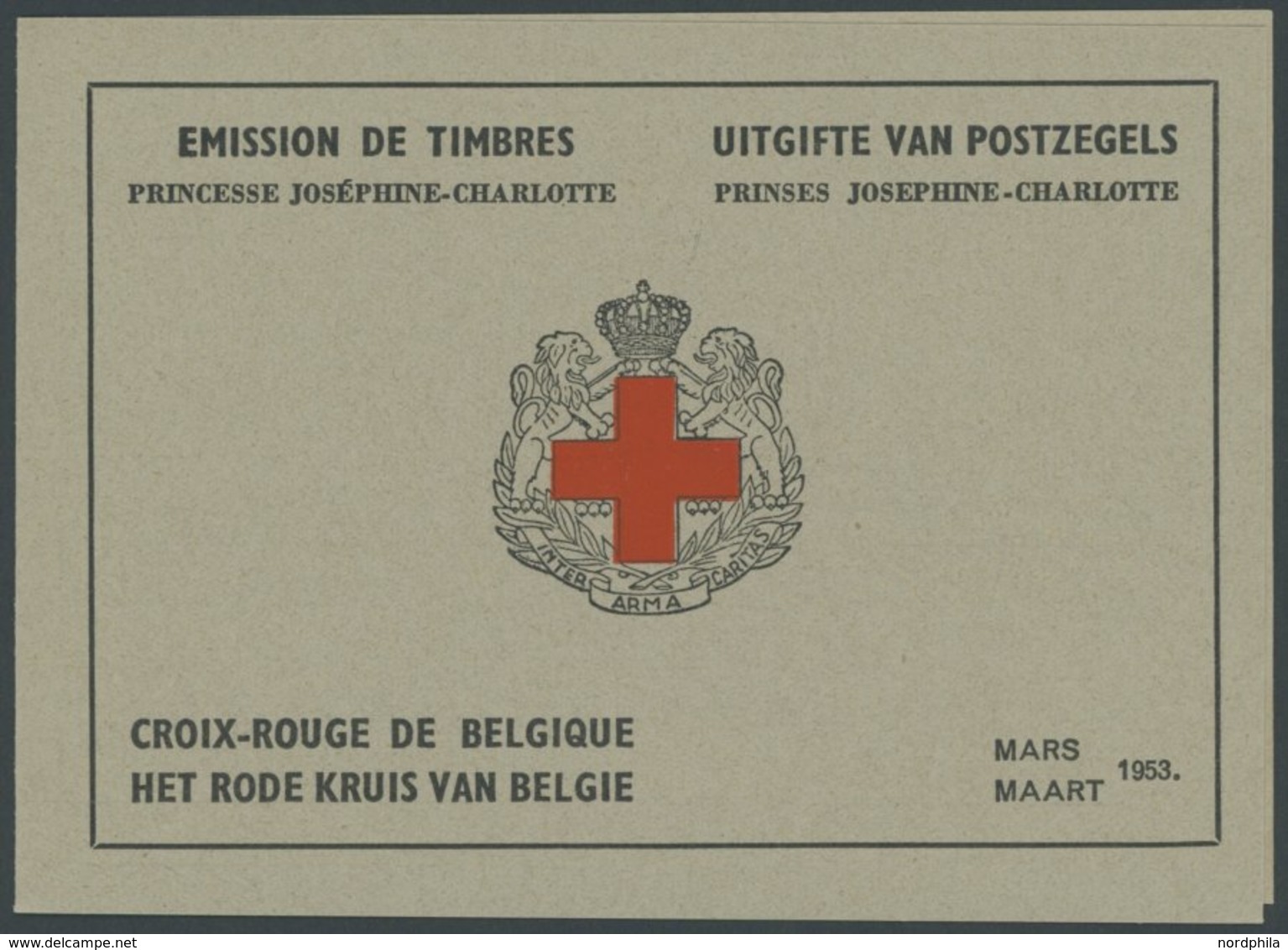 BELGIEN MH I **, 1953, 2 Fr. Rotes Kreuz Im Markenheftchen, Oberer Heftchenblatttext In Französisch, Pracht, Mi. 80.- - 1849 Epaulettes