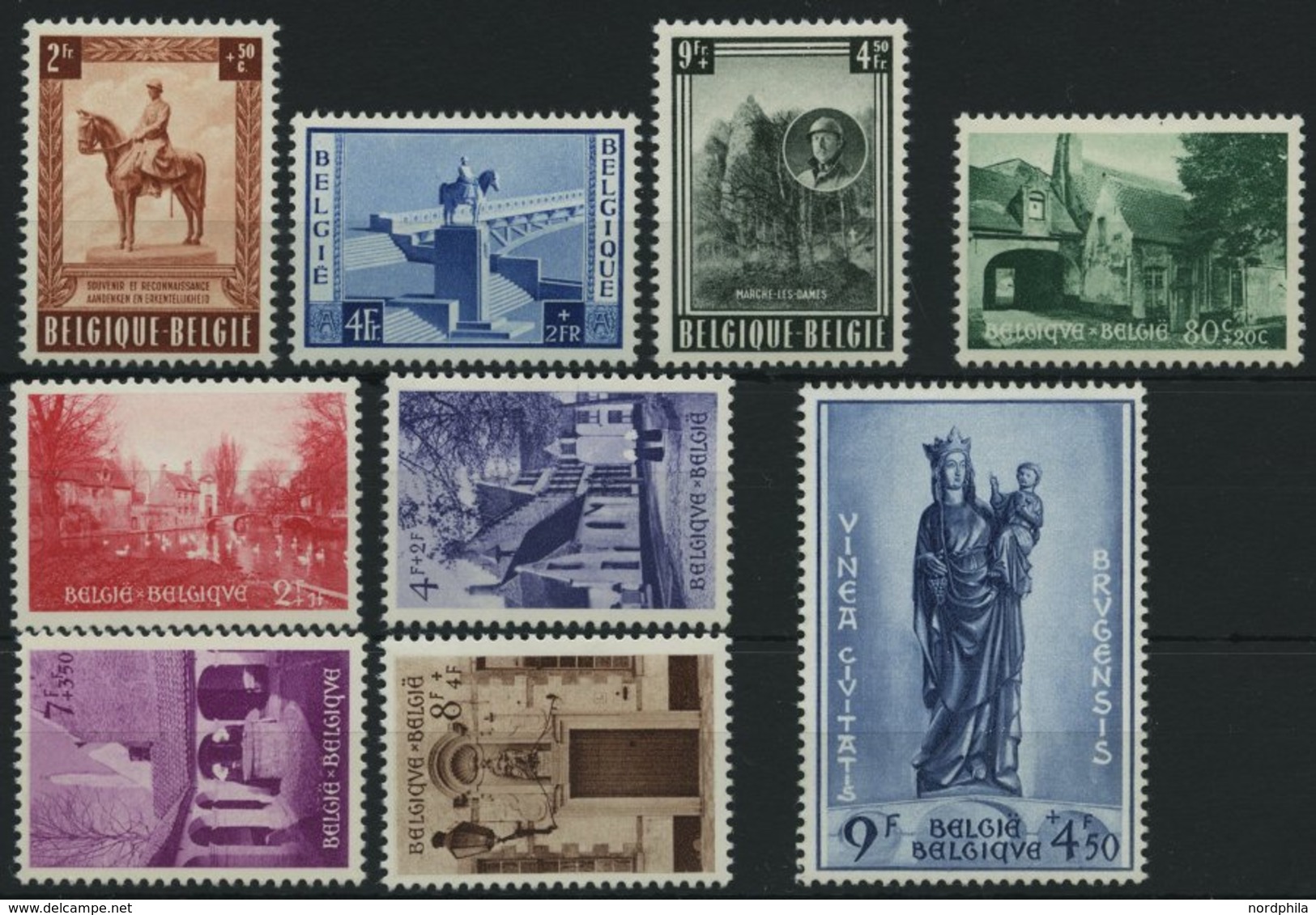 BELGIEN 989-91,995-1000 *, 1954, Nationaldenkmal Und Beginenhof, Falzrest, 2 Prachtsätze - 1849 Epaulettes