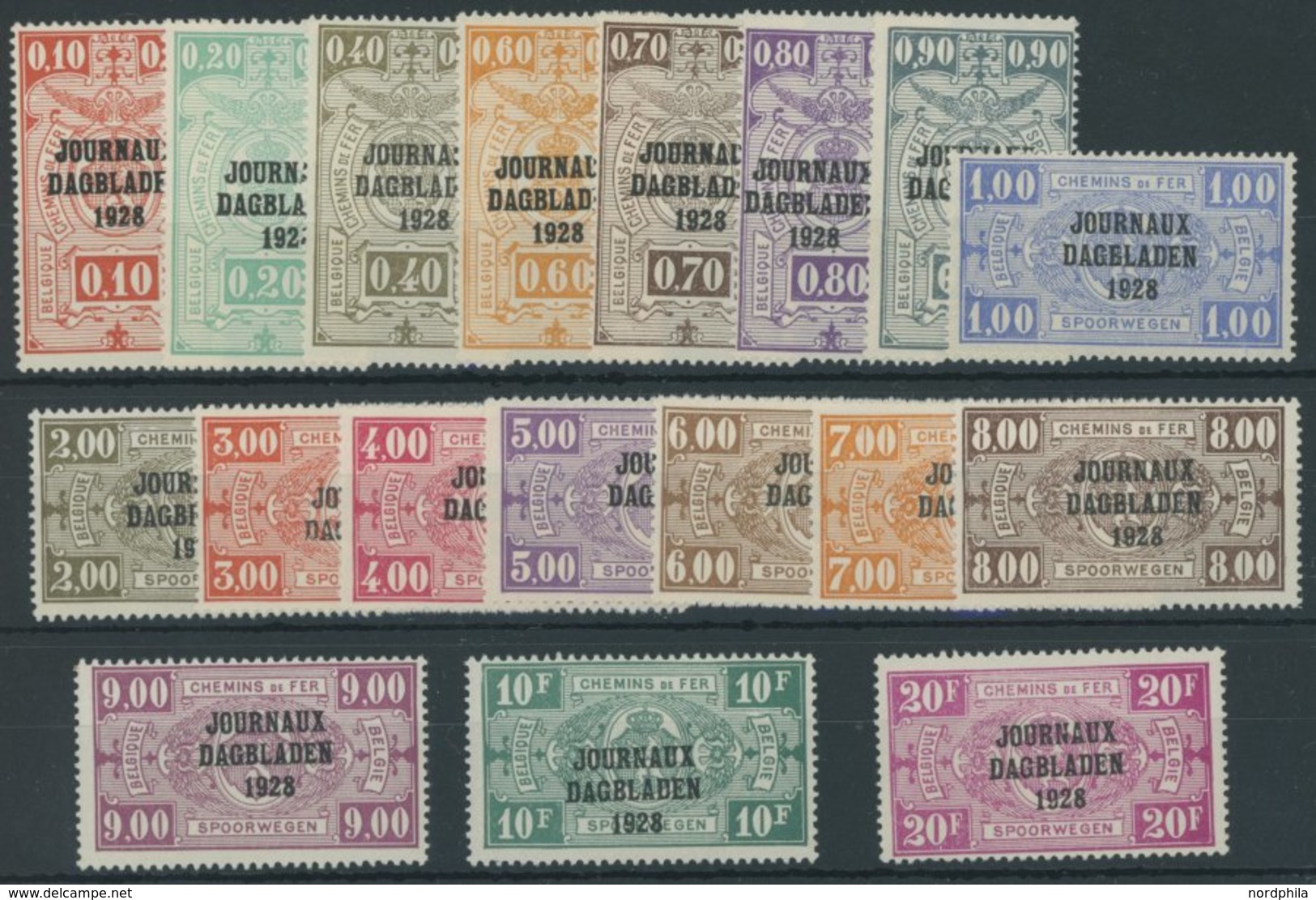 ZEITUNGSPAKETMARKEN Z 1-19 **, 1928, JOURNAUX DAGBLADEN 1928, Nur Eine 1 Fr. Marke, Postfrisch, 18 Prachtwerte, Mi. 340. - Journaux [JO]