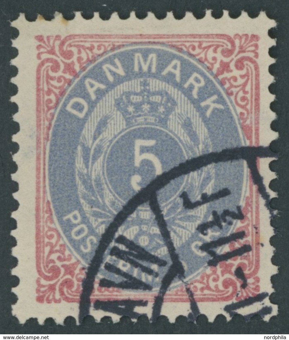 DÄNEMARK 24IYA O, 1879, 5 Ø Rosa/blau, Normaler Rahmen, Wz. 1Y, Gezähnt K 14:131/2, Pracht, Mi. 90.- - Oblitérés