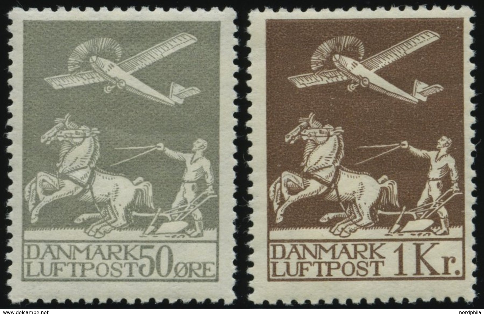 DÄNEMARK 180/1 *, 1929, 50 Ø Und 1 Kr. Flugpost, Falzrest, Pracht - Oblitérés