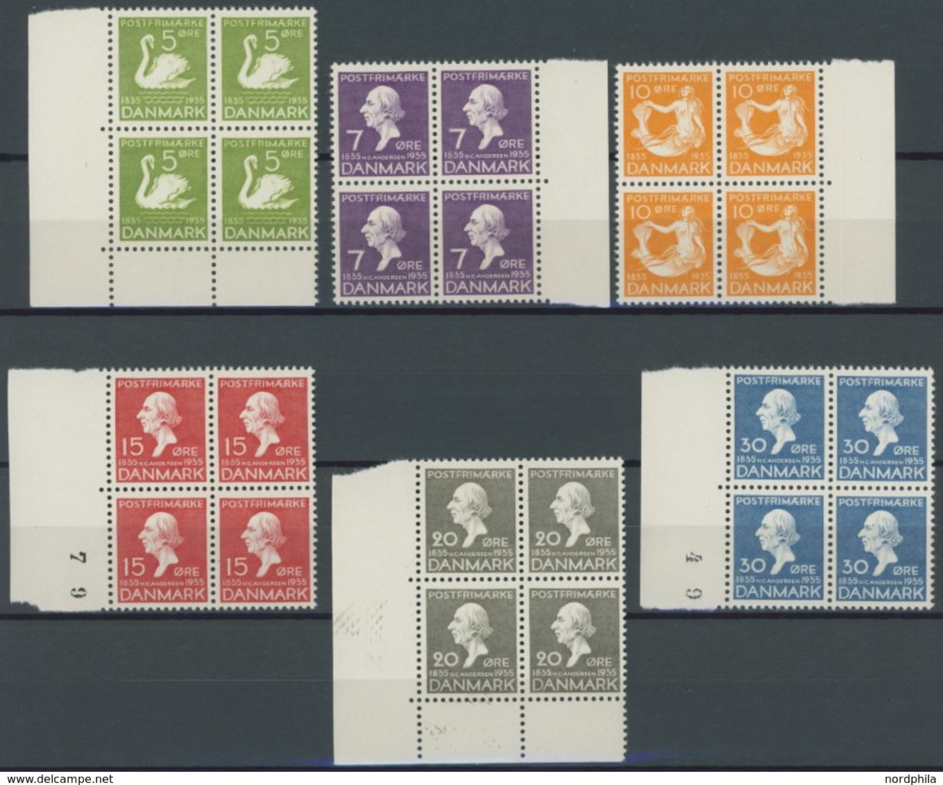 DÄNEMARK 222-27 VB **, 1935, Andersen In Randviererblocks, Postfrischer Prachtsatz, Mi. (300.-) - Used Stamps