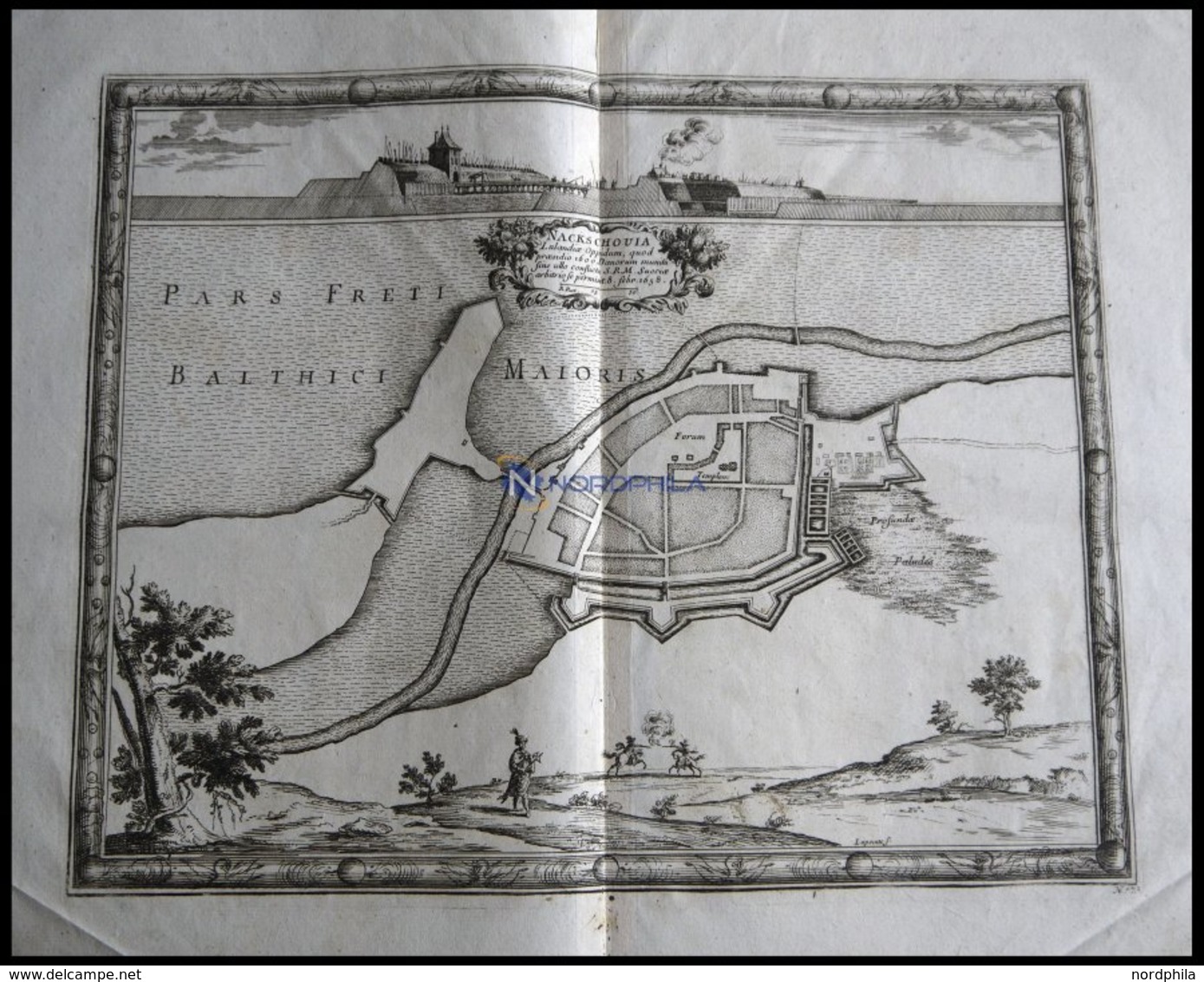 NASKOW In Laland, Dekorativer Stadtplan Mit Umgebung - Lithographies