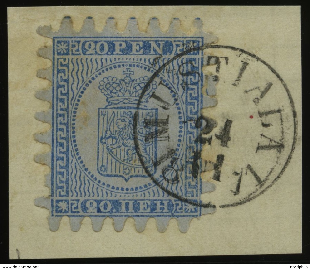 FINNLAND 8C BrfStk, 1866, 20 P. Blau, K1 MUSTIALA, 2 Kurze Zähne Sonst Prachtbriefstück - Sonstige & Ohne Zuordnung