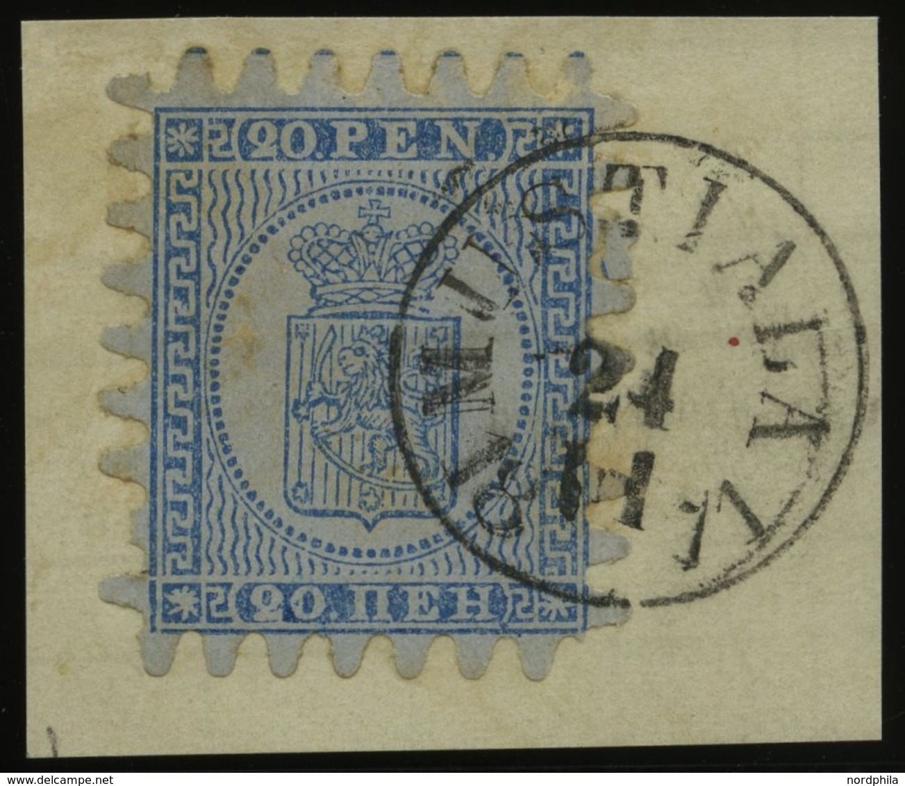FINNLAND 8C BrfStk, 1866, 20 P. Blau, K1 MUSTIALA, 2 Kurze Zähne Sonst Prachtbriefstück - Autres & Non Classés